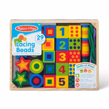 Melissa & Doug Deluxe Wooden Lacing Beads - Educational Activity with 27 Beads and 2 Laces