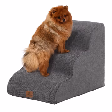 Joydeco Dog Stairs for Bed 17.1" H, 3-Step Pet Steps for Small Dogs and Cats, Dog Steps for High Bed, Non-Slip Balanced Ramp Indoor Pet Stairs, Gray