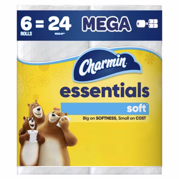 Charmin Essentials Soft Toilet Paper 6 Mega Rolls, 330 sheets per roll