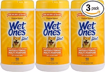 Wet Ones for Pets Antibacterial Dog Wipes, Tropical Splash, 50 Count, 3-Pk