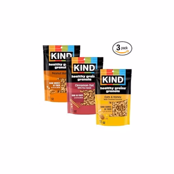 Kind Healthy Grains Granola Variety Pack, Gluten Free, Healthy Snack Mix, Peanut Butter, Cinnamon Oat, Oats & Honey, 5-10g Protein, 11oz, 3 Count