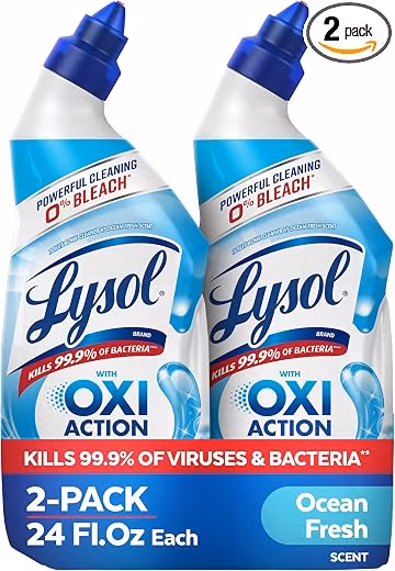 Lysol Toilet Bowl Cleaner Clinging Gel, OXI Action, 0% Bleach, 24 oz, 2Pack