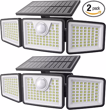daphino 2500LM Solar Lights Outdoor with Motion Sensor,3 Head 270° Wide Angle Street Area Lights, IP65 Waterproof Security Lighting with 3 Modes(Non-Remote,2 Pcs)