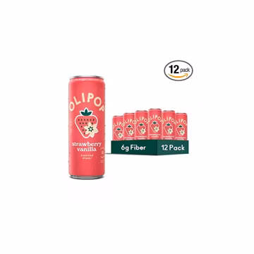 OLIPOP 6g Fiber Prebiotic Soda, Strawberry Vanilla, 12 fl oz, 12Pack Skinny