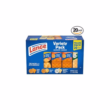 Lance Sandwich Crackers, Variety Pack, 3 Flavors, 20 Individually Wrapped Packs, 6 Sandwiches Each