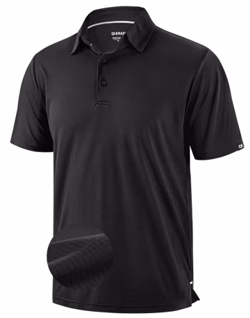 Mens Golf Shirt Black Short Sleeve Dry Fit Lightweight Grid Collared Polo