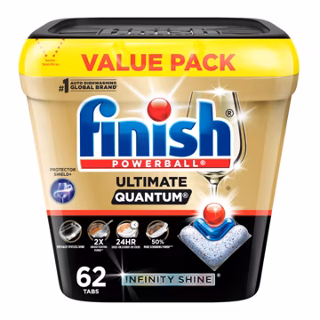 Finish Ultimate Quantum Infinity Shine Dishwasher Pods, New & Improved Formula, Dishwasher Detergent Dish Soap, Removes Burnt-On & Dried-On Stain, Fresh Scent, 62 Count