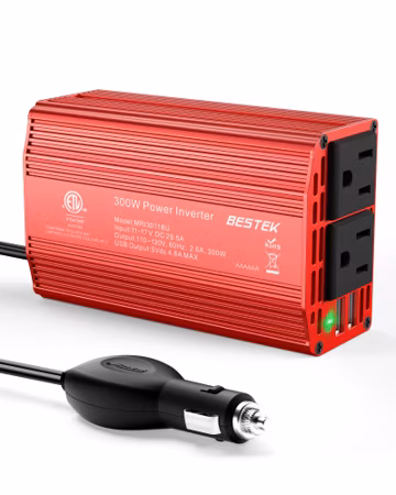 BESTEK Power Inverter DC 12-17V to AC 110V - 300W Car Plug Adapter Outlet