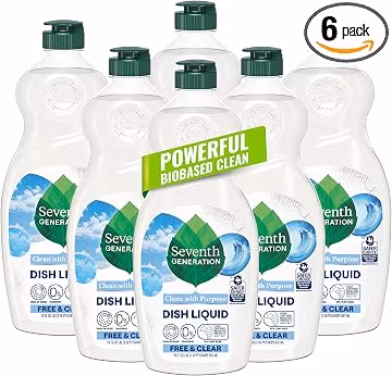 Seventh Generation Dish Liquid Soap Free & Clear liquid soap Pack of 6 Dishwashing Soap Dish Soap for sensitive skin 19 oz