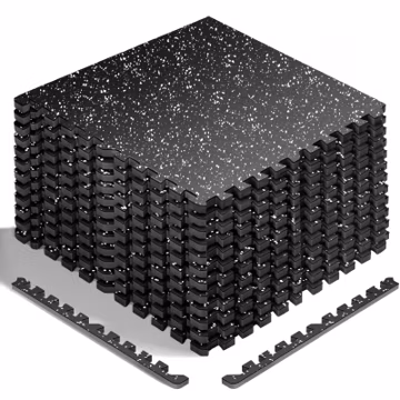 HAPBEAR 0.56'' Thick 12 Pcs 48 Sq Ft Exercise Equipment Mats - High-Density Rubber Top EVA Foam Interlocking Mats, 24x24in Tiles, Heavy-Duty Treadmill Mat for Hardwood Floors, Home Gym Mat