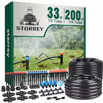 Drip Irrigation System for Garden, 2026-Upgraded Quick Connect Garden Watering Kit All-in-One with 1/2 inch 1/4 inch Irrigation Tubing for Garden, Lawn, Greenhouse, Raised Beds (233FT)