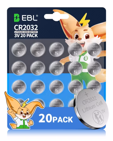 EBL CR2032 Batteries 3V Coin Battery 20 Pack, Child Safety, Leak-Proof