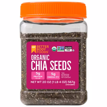 BetterBody Foods Organic Chia Seeds with Omega-3, Non-GMO, Gluten Free, Keto Diet Friendly, Vegan, Good Source of Fiber, Add to Smoothies, 1.25lb