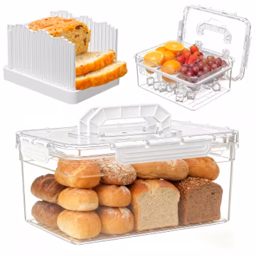Sorgion Bread Box with Slicer Guide and Ice Chilled Fruit Serving Tray